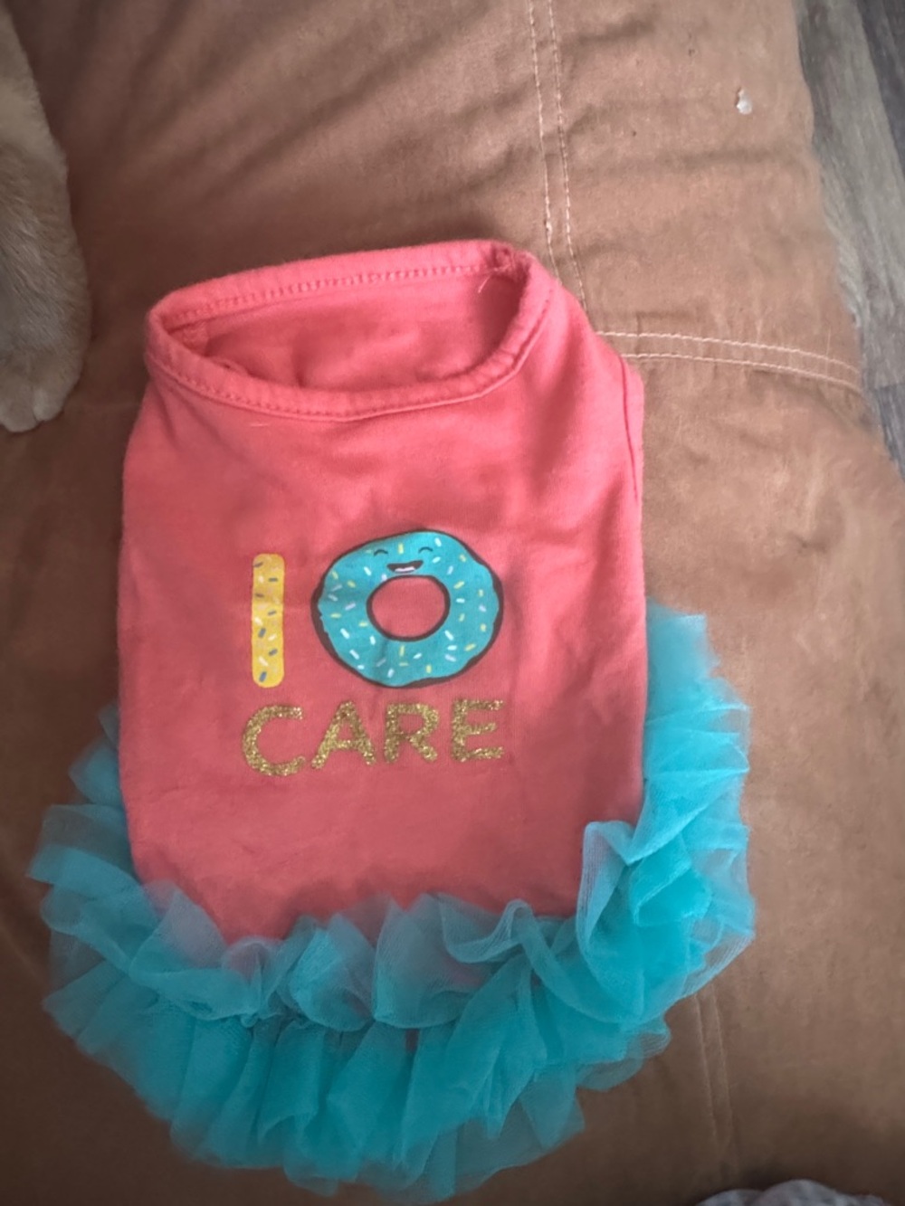 Pink Donut 'I Care' Tutu Dog Dress with Teal Ruffle